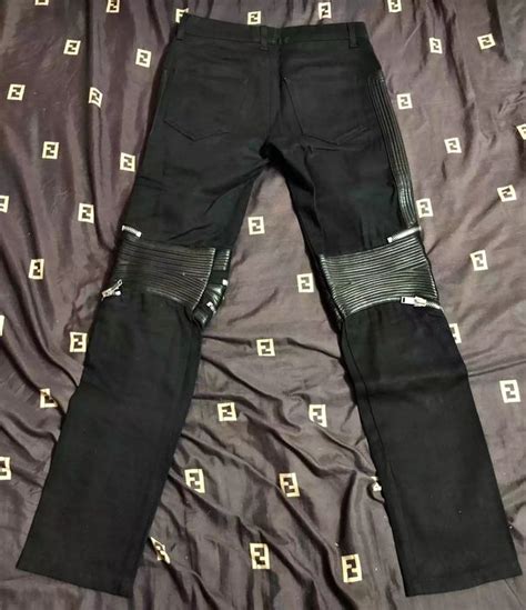 Yves Saint Laurent leather patchwork zip biker jeans 